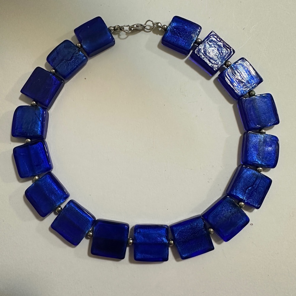 Elegant Blue Square Bead Necklace